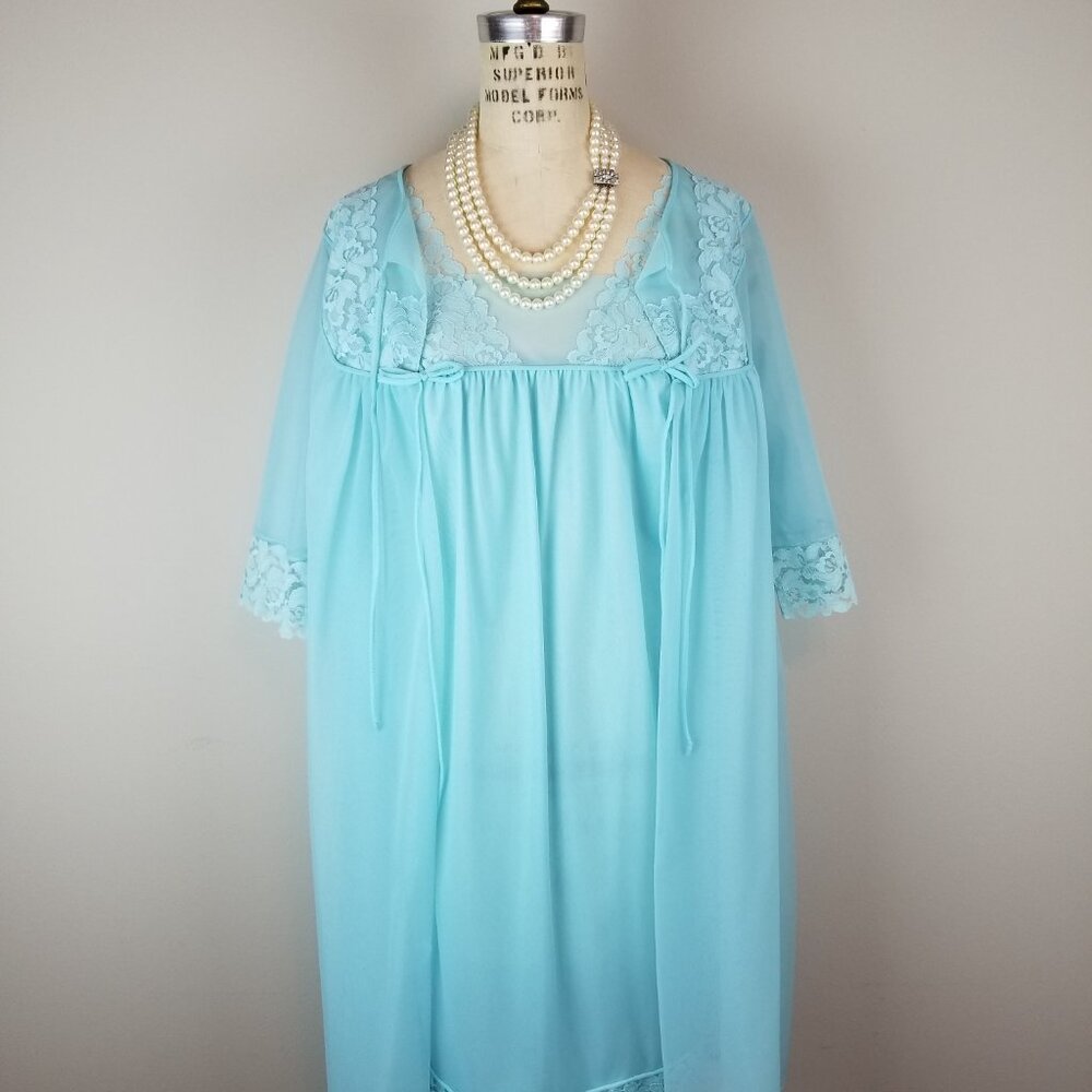Vintage 1950's Beautiful Blue Peignoir Set Size Small Henson Kickernick